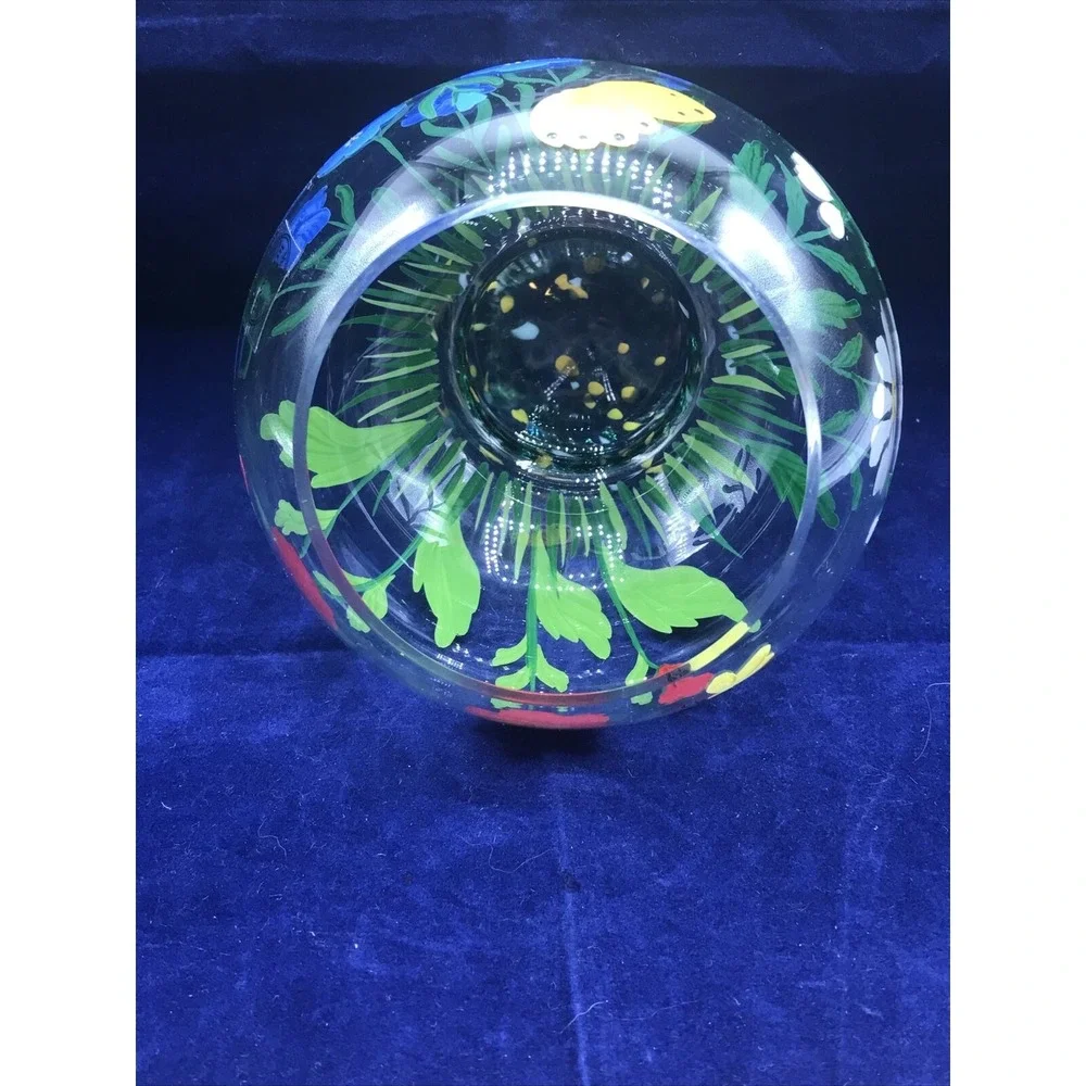 Romania Crystal Art Glass Vase Hand Painted Flowers‎ BEE & BUTTERFLY